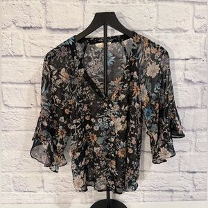 Lovestitch Black Floral Sheer Blouse S